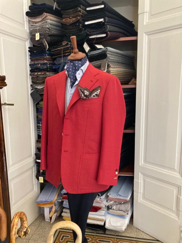 Giacca mattina rossa finto 3 bottoni sartoria napoletana antonelli made in italy handmade tailor