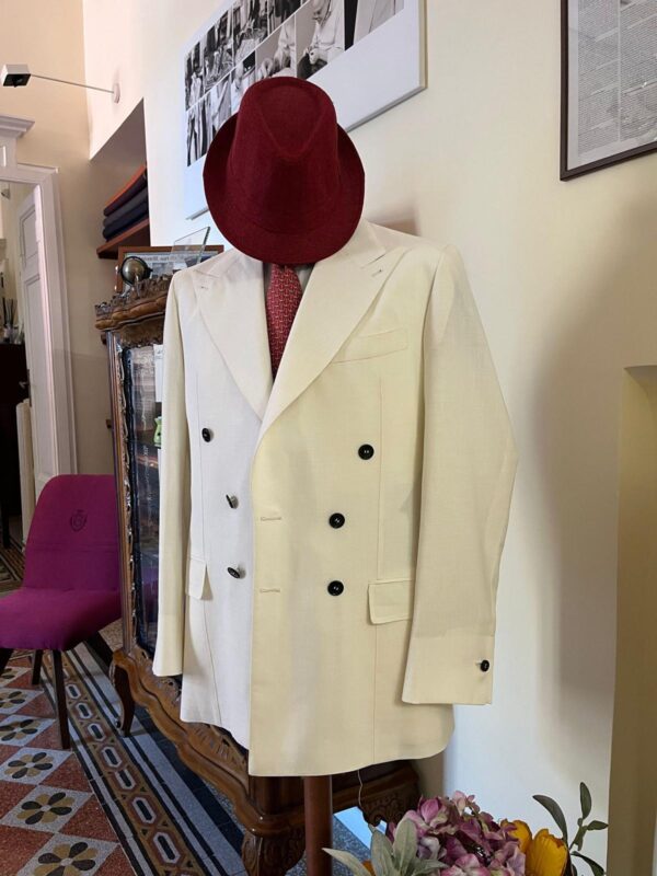 Abito pomeriggio doppio petto panna sartoria napoletana antonelli made in italy handmade tailor