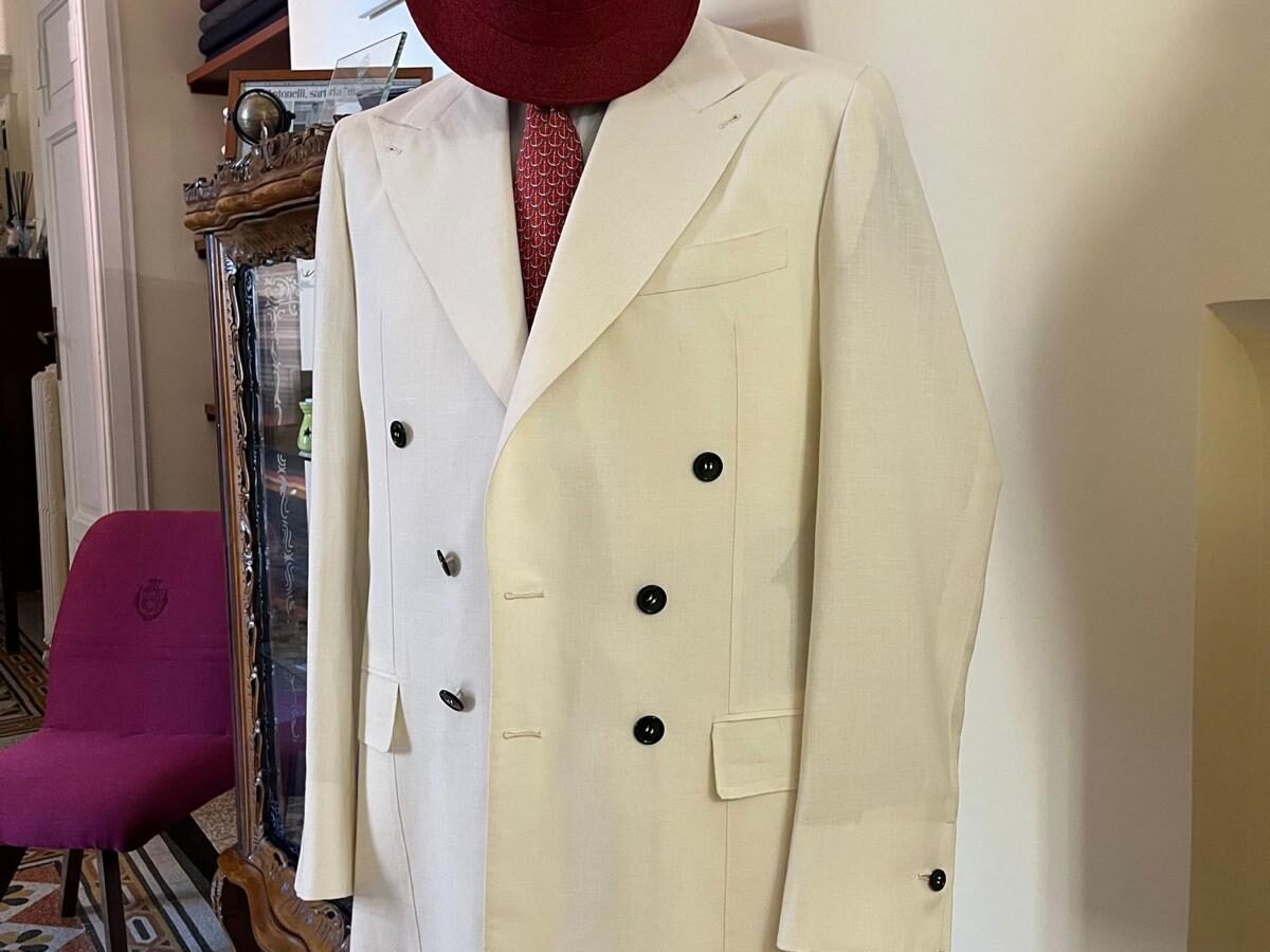 Abito pomeriggio doppio petto panna sartoria napoletana antonelli made in italy handmade tailor