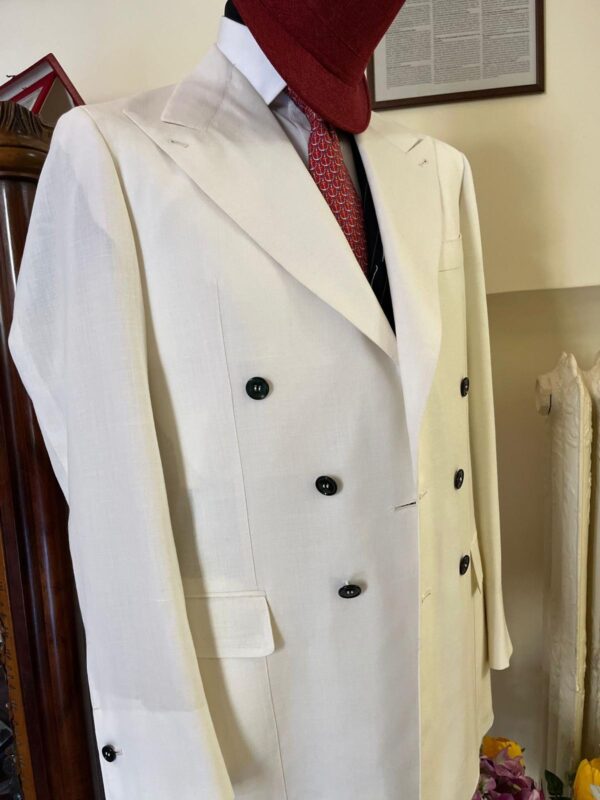 Abito pomeriggio doppio petto panna sartoria napoletana antonelli made in italy handmade tailor