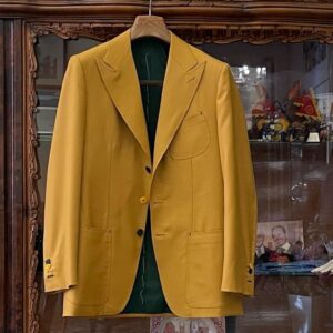 Giacca mattina ocra 3 bottoni sartoria napoletana antonelli made in italy handmade tailor