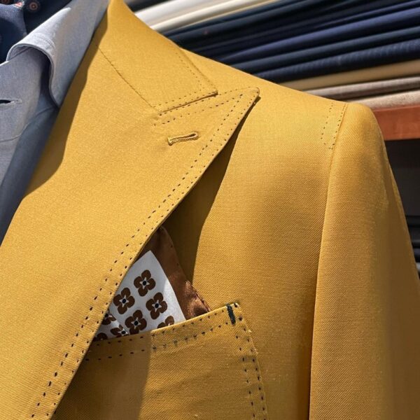 Giacca mattina ocra 3 bottoni sartoria napoletana antonelli made in italy handmade tailor