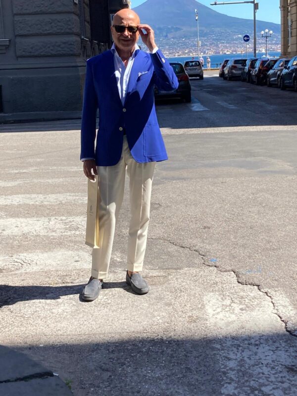 Giacca mattina bluette 2 bottoni sartoria napoletana antonelli made in italy handmade tailor